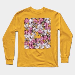 Peony pattern sketch. White and pink color Long Sleeve T-Shirt